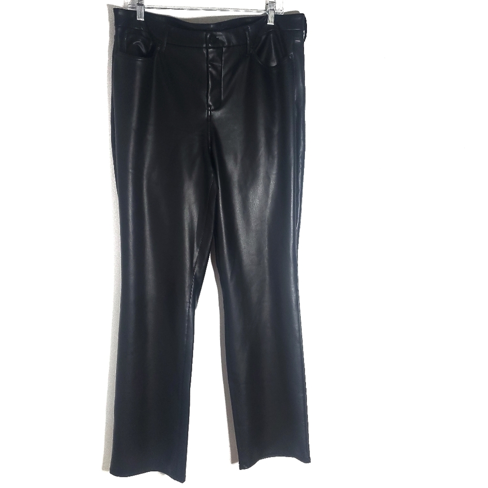 NYDJ Sculpt Her Womens Size 14 Faux Leather Lift Tuck Technology Pants Black